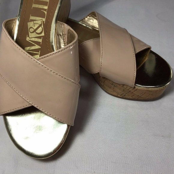 Sam & Libby Beige Criss Cross Cork Wedge Sandal 8 1/2 M - Picture 2 of 9